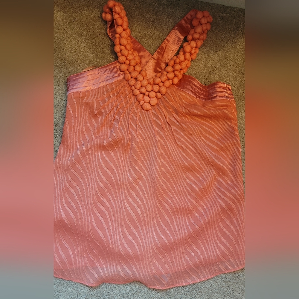 Anthropologie Luce Coral Pink Embellished Sleeveless Tank Top